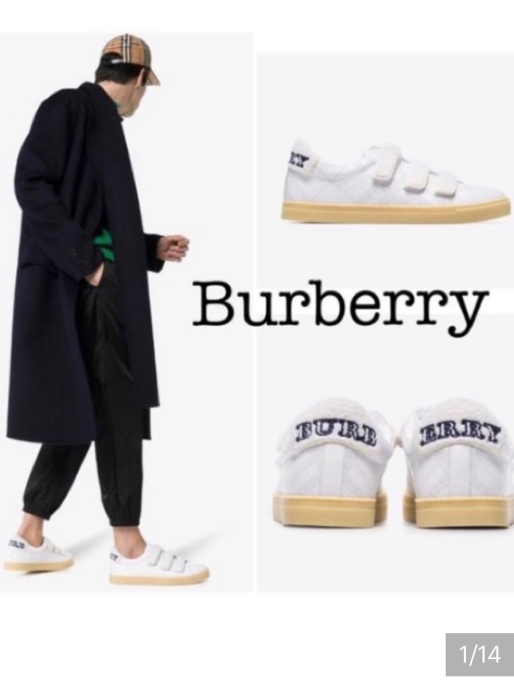 Burberry sneakers EU 40,5 US 6,5 Velcro faux shearling white leather